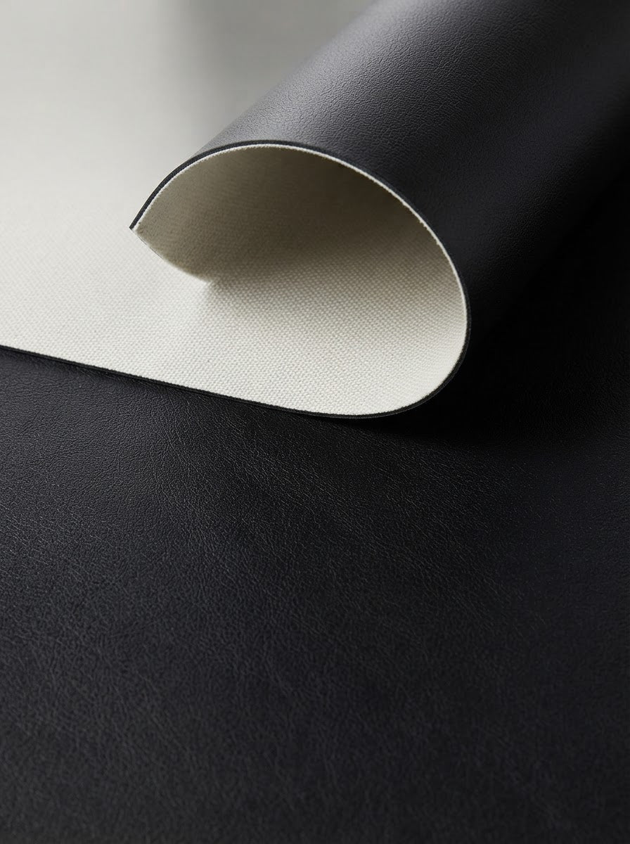 TP-0043 Black (C02) — swatch front & backing · texture visualization (DE-43S)