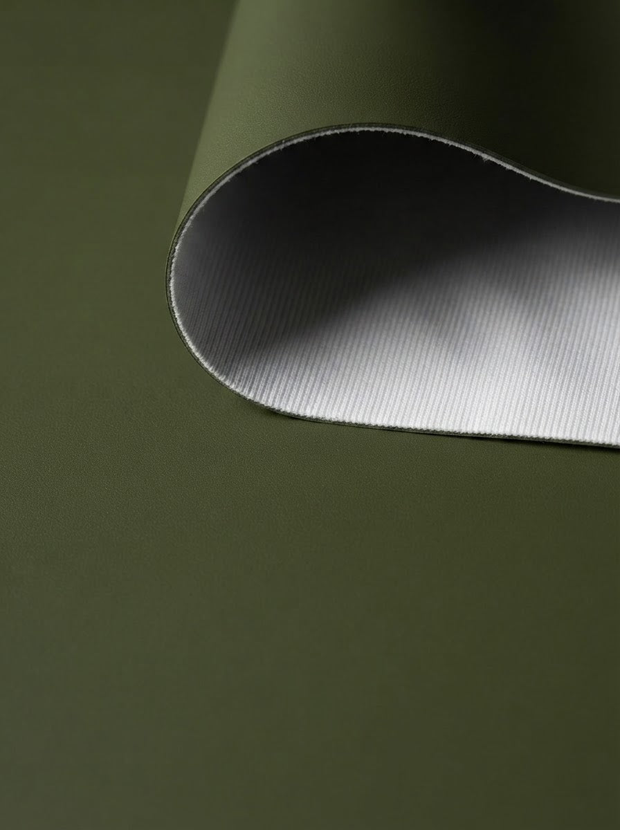 RS-0002 Olive (C23) — swatch front & backing · texture visualization (UM-T)