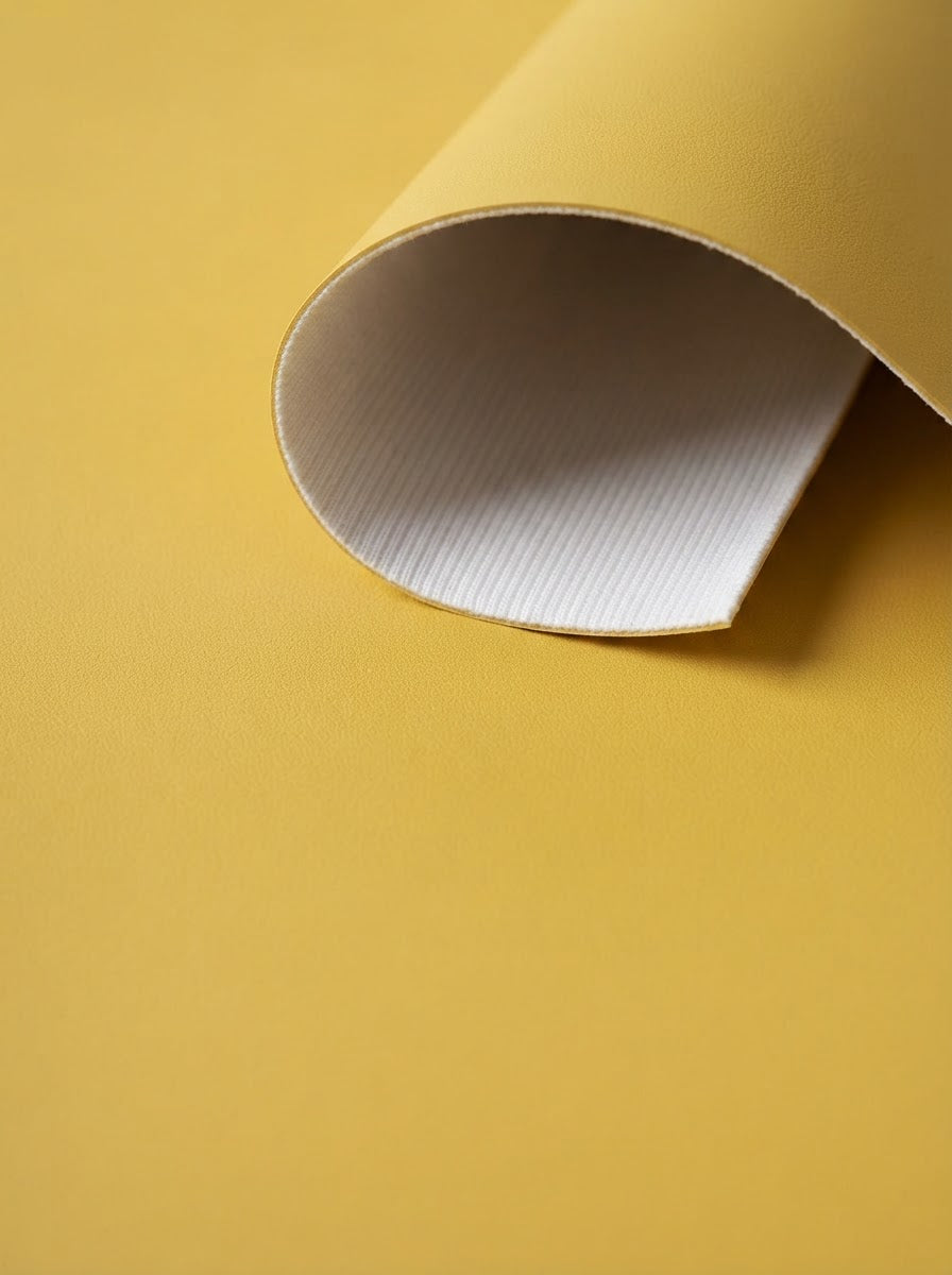 RS-0003 Yellow (C15) — swatch front & backing · texture visualization (UM-T)